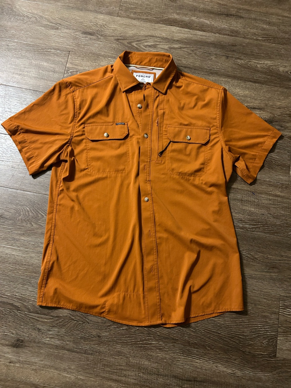 Poncho Men's Short-Sleeve Button-Down Shirt in Rust Orange